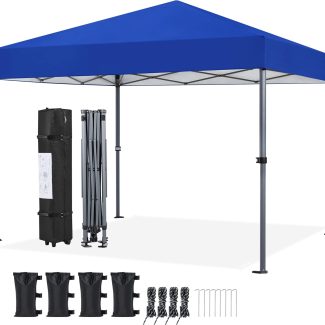 Yaheetech 10x10 1-Person Setup Pop Up Canopy Tent, Instant Portable Commercial Canopy Tent, Outdoor Gazebo with 1-Button Push, Wheeled Bag & 4 Sandbags for Home, Party & Outdoor Activities, Blue